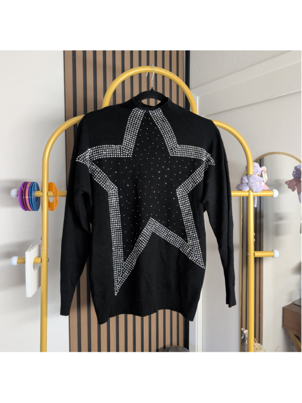 Women's Milano Black Turtleneck Sweater with Silver Star Embellishment S